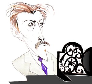 Arthur Bliss, compositor y director de orquesta inglés (1891-1975); caricatura de Neale Osborne